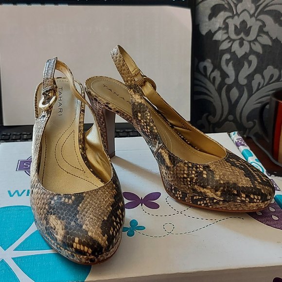 Tahari Snakeskin Sling Pumps sz 7 - Picture 1 of 10
